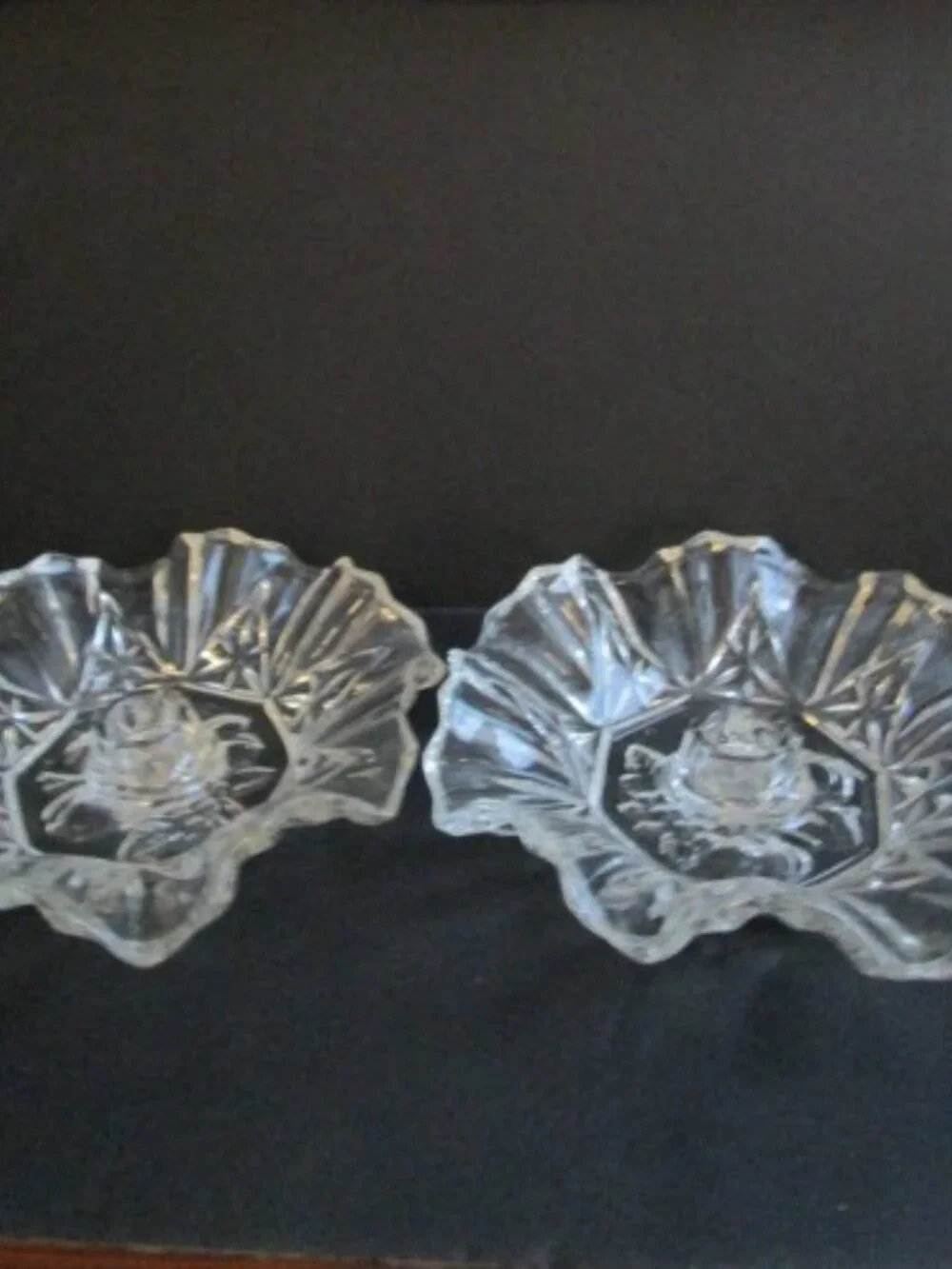 Pair Of Vtg Federal Glass Co. Clear Glass Candle Holders